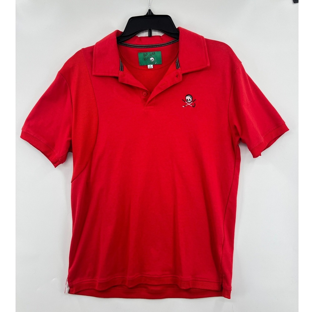 Bad Mulligan Polo Shirt Men M Red Skull Cross Golf Clubs Short Sleeve Pique Knit